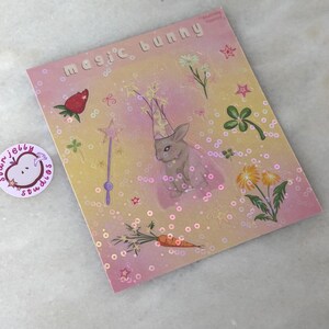 Magic Bunny Sticker Sheet | Kawaii Fairycore Rabbit | Whimsical Art | Pastel Cute Planner Stickers | Holographic Sticker Sheet