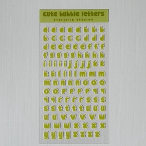 Green Glitter Bubble Letter Sticker Sheet | Vinyl Mini Alphabet Sheet | For Journals, Scrapbooking & Planners | Pastel Kawaii Letters