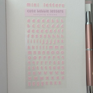 Pink Glitter Bubble Letter Sticker Sheet | Vinyl Mini Alphabet Sheet | For Journals, Scrapbooking & Planners | Pastel Kawaii Letters