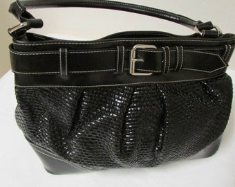 NY & Co. Black Faux Leather Shoulder Bag With Weave And Buckle Accent