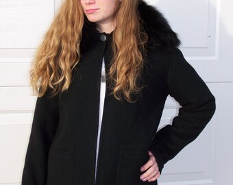 Carole Little Light Black Blazer/Coat lined with DETACHABLE fur collar - CHIC SZ Small/Medium