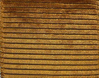 Designer Gold Cut Velvet Stripe Upholstery Fabric | Luxe Textured Mustard Chenille Fabric By The Yard