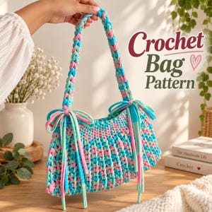 Patrón PDF para bolso de hombro de ganchillo, bolso de lana gruesa de camiseta, patrón de bolso de mano en tonos pastel de ganchillo, bolso de hombro de verano fácil para mujer
