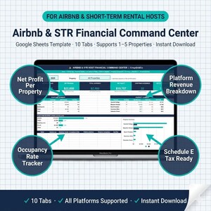Short Term Rental Tracker Google Sheets | Airbnb VRBO Host Income Expense Spreadsheet | STR Financial