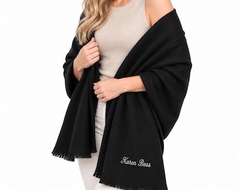 Black Alpaca Wool Shawl, Luxury Wrap, Wedding Pashmina Personalized Embroidered Soft Wool Scarf