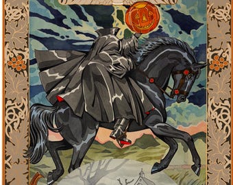 Headless Horseman Gold Foil Print – Legend of Sleepy Hollow, Halloween Decor