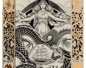 Realm of the Elderlings - Liveship Traders - Vivacia  - Robin Hobb - Gold foil Illustrated Artist Print Poster