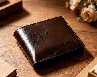 Personalized Leather Wallet Custom Engraved Fathers Day Gift