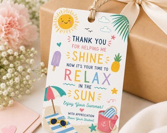 Relax in the Sun Summer Teacher Gift Tag: Thank You Tags Digital Printable Template