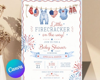 Made in USA baby shower invite, Red White and Due, All American invite, 4th July baby shower, All American baby, firecracker on way.