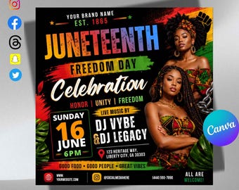 Juneteenth Freedom Day Flyer Template, Editable Canva Party Flyer, African Theme Event Flyer, Juneteenth Celebration Invite