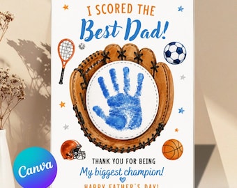 Baseball Handprint Keepsake for Dad, Father's Day Craft Printable, Best Dad Gift from Kids, DIY Handprint Memory, Instant Download