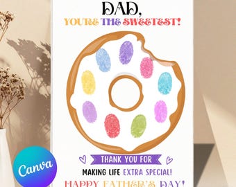 Donut Handprint Craft for Dad, Father's Day Keepsake Printable, Sweet Gift from Kids, Fingerprint Art Activity, Instant Download