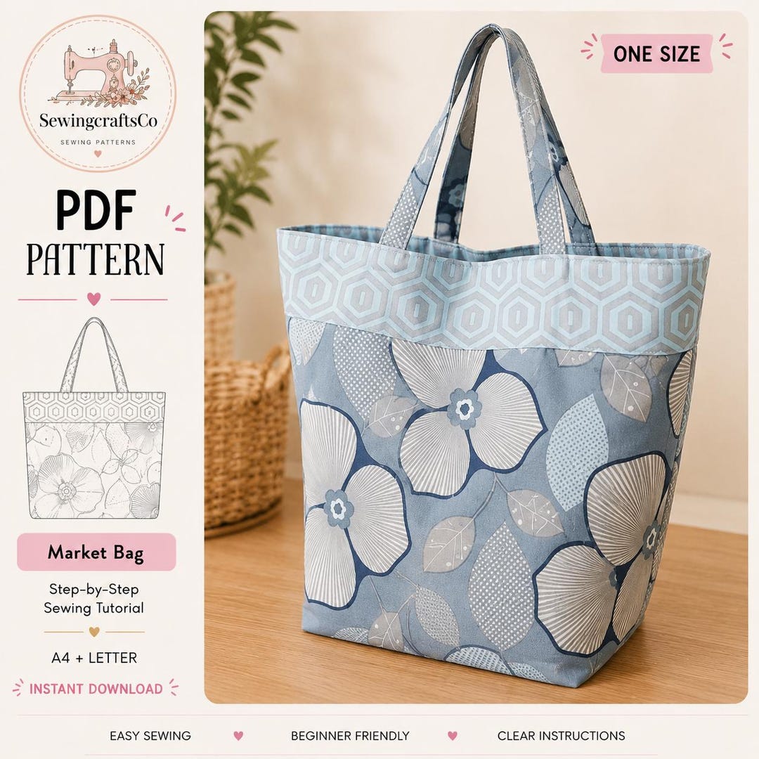 Beginner Tote Bag Sewing Pattern | Scrap Buster Market Bag (digital ...