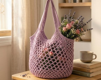 Modello per borsa da mercato in rete all'uncinetto / Borsa tote francese in PDF / Modello per borsa da spiaggia in rete espandibile