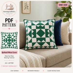 Quilted Pillow Cover Sewing Pattern PDF | Beginner Cushion Cover Pattern | Patchwork Pillow Tutorial | Instant Download