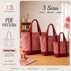 Tote Bag Sewing Pattern | Multi-Size, Beginner Friendly, Daily Use Handbag (PDF Download) PDF Template (A4/A0 US Letter)
