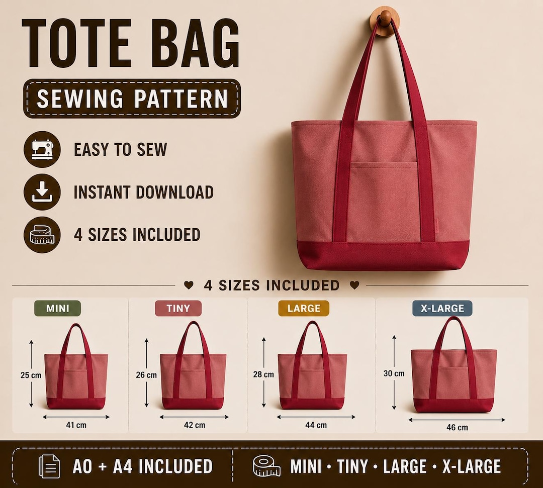 Tote Bag Sewing Pattern | Multi-size, Beginner Friendly, Daily Use ...
