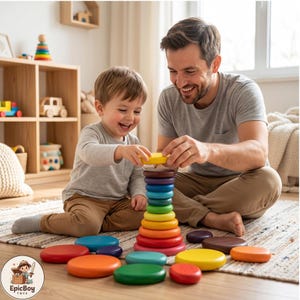 Conjunto de 12 Pedras Empilháveis Arco-Íris | Pedras de Madeira para Equilíbrio | Brinquedo Montessori de Final Aberto | Brincadeira Criativa e Imaginação | Bebê, Criança e Adolescente