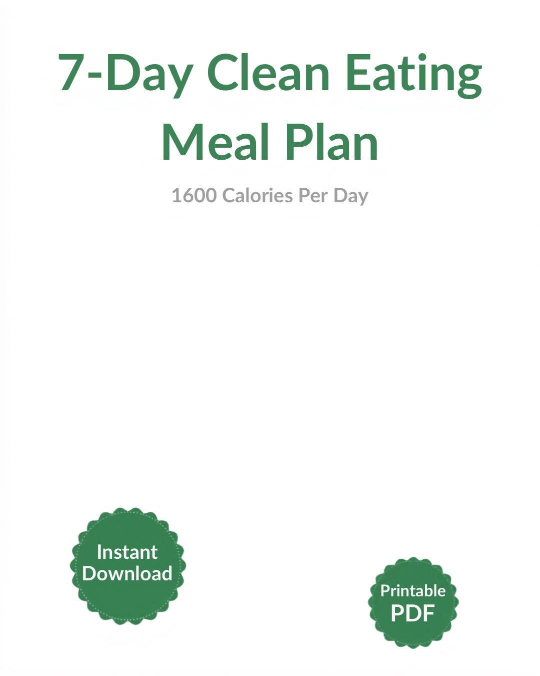 Weekly Meal Plan Printable | 7 Day Clean Eating Plan | 1600 Calories ...