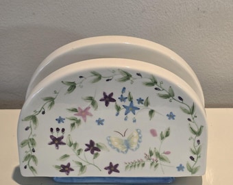 Lillian Rose Spring Flowers Ceramic Napkin Holder Butterfly Floral Decor