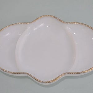 Vintage Milk Glass Chip and Dip Set Gold Beaded Edge Serving Tray Bowl White...