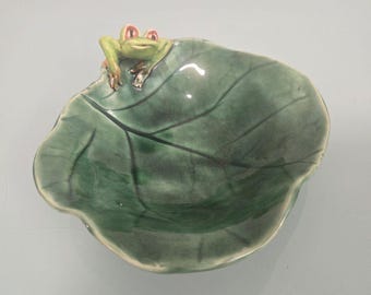 Vintage Frog Lily Pad Dish Green Ceramic Wessex Style Trinket Bowl Garden Decor