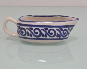 Salsera de cerámica mexicana vintage, pintada a mano en azul y blanco, 15 cm (6 pulgadas)