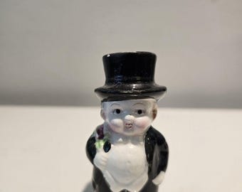 Vintage Japan Groom Salt Pepper Shaker Top Hat Tuxedo Figural Ceramic