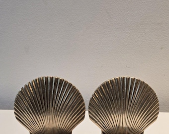Vintage Brass Seashell Bookends Set Coastal Nautical Decor Heavy Metal Shell...