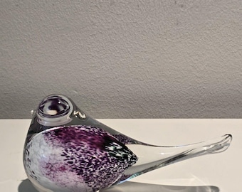 Signed JP 96 Studio Art Glass Bird Figurine Paperweight Purple White Green