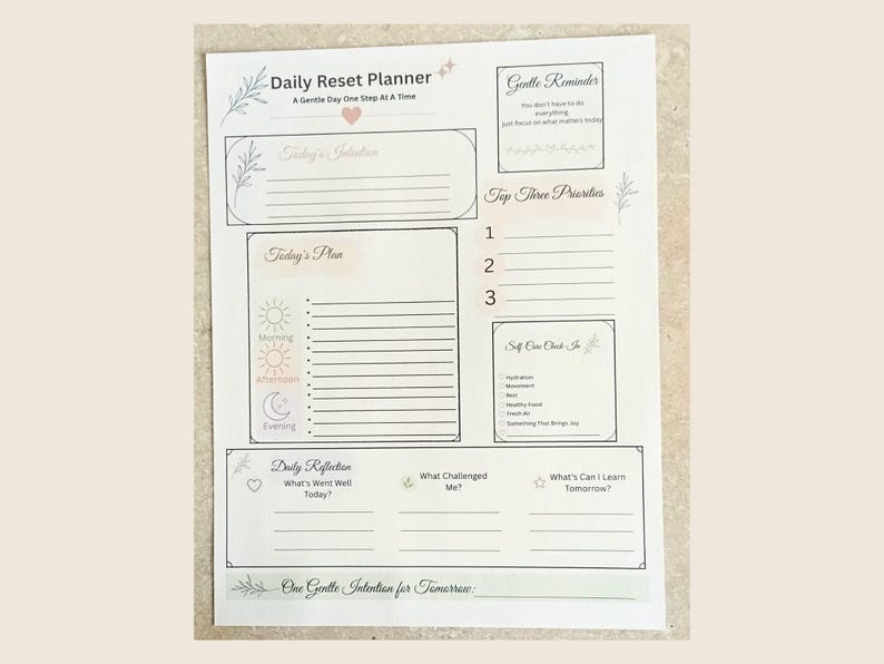 Daily Reset Planner Bundle, Printable Daily Planner, Self Care Planner, Wellness Planner, Reflection Journal, Mindful Planner PDF Download image 4
