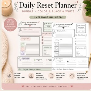 Daily Reset Planner Bundle, Printable Daily Planner, Self Care Planner, Wellness Planner, Reflection Journal, Mindful Planner PDF Download image 2