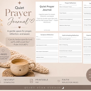 Diario di preghiera silenziosa, diario di preghiera cristiana stampabile, diario di studio biblico in PDF, pagine di riflessione sulla preghiera, diario devozionale