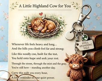 Highland Cow Keychain with Poem Card & "Still Standing Tall" Charm | A Gentle Reminder of Your Strength