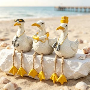 Set di statuette in resina a forma di gabbiano, decorazioni per la casa in stile hawaiano, grazioso ornamento da mensola, regalo per gli amanti dell'oceano.