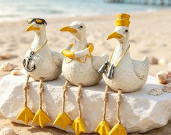 Nautical Seagull Resin Figurine Set, Beach Hawaii Style Home Decor, Cute Shelf Ornament Gift for Ocean Lovers