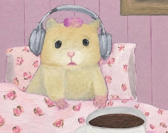 i won't spill it - original acrylic cute hamster animal painting