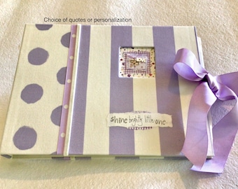 Baby memory book, lavendar stripes and dots, Personalized, Years 0-5, grandma gift, baby shower gift, journal baby’s growth, pregnancy notes