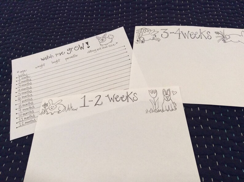 Extra pages, 1-4 weeks and monthly grow chart, babys early weeks, Babys monthly growth progress image 1