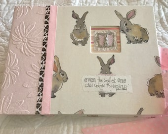 Baby Girl's Memory Book, Personalized,  BABY BUNNIES, baby Journal and Memory book, Baby's growth 0-5 years. Photo book. Scrapbook,Keepsakes