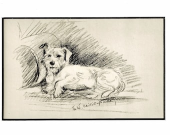 Antique Dog Print, MATTED Print, 1930s Terrier Lucy Dawson, 5x7 Mounted Print Puppy Print, black & white Wall Decor, Interior Design, B-5