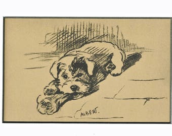 Antique MATTED Dog Print, 1930s Terrier Lucy Dawson, 5x7 Mounted Print Puppy Print, black & white Wall Decor Interior Design, B-5