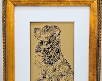 Matted Dog Print, Lucy Dawson 8x10 Mounted Cocker Spaniel, Wall Art, Antique Decor, Interior Design, 1930s Home Decor, Dog Decor, B-3