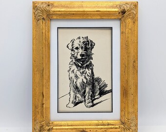 Matted Dog Print, 5x7 Lucy Dawson Antique Puppy Print, Terrier, Wall Art, Antique Decor, Interior Design, 1930s Home Decor, Dog Decor, B-3