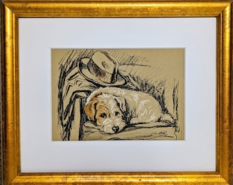 MATTED Dog Print, Terrier Puppy Print, Original 1930s 8x10 Mounted, Decor, Wall Art, Antique  Interior Design, Lucy Dawson, Dog Decor, B-3