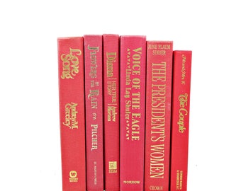 ROSE RED Decorative Books, Wedding Book Decor, Centerpiece, Home Decor Staging, Decorating Book Set, Books for by Color, Instant library