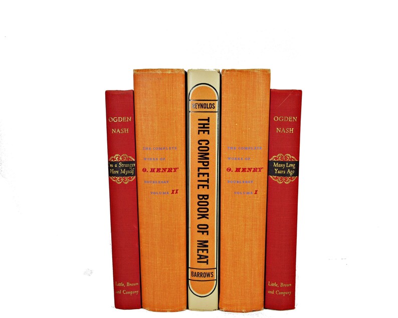 Orange Decorative Books Old Red Book Set Wedding Etsy