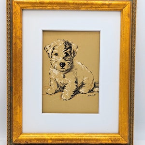 Matted Puppy Print, Dog 8x10 PRint, Terrier Pet print, Lucy Dawson 1930s Mounted Wall Decor, dog portrait, home Decor, interior design, B-1 White Mat