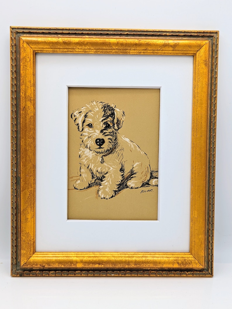 Matted Puppy Print, Dog 8x10 PRint, Terrier Pet print, Lucy Dawson 1930s Mounted Wall Decor, dog portrait, home Decor, interior design, B-1 White Mat